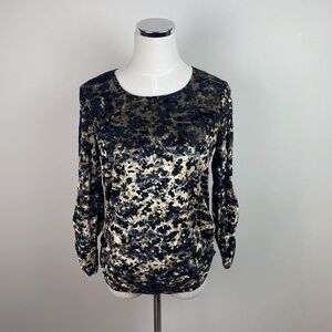 Chico's Black Gold Velvet Blouse Top Women Medium